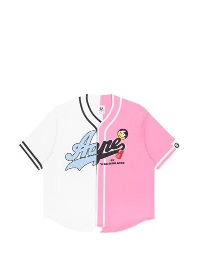 Aape By A Bathing Ape Moonface Embroidered Baseball Shirt In Pink