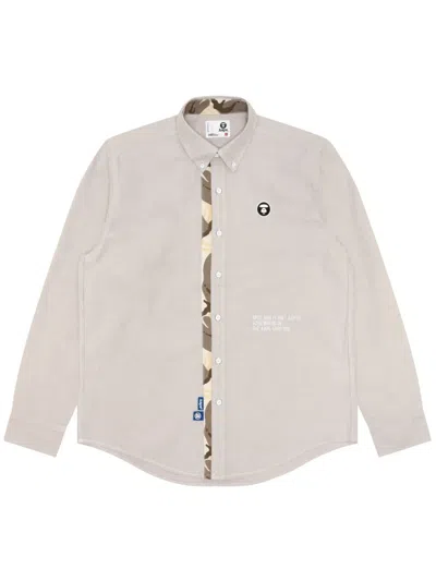 Aape By A Bathing Ape Moonface-embroidered Cotton Shirt In Neutrals