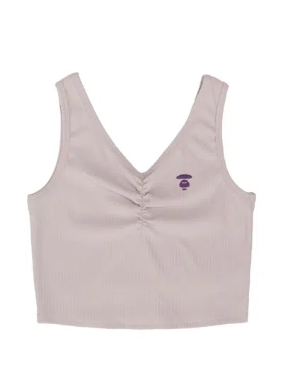 Aape By A Bathing Ape Moonface Embroidered Crop Top In Gray