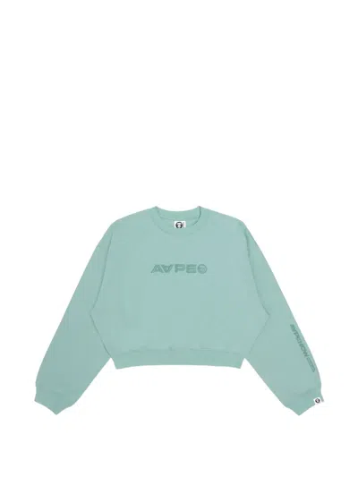Aape By A Bathing Ape Moonface Embroidered Cropped Sweater In Green