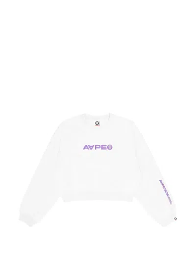 Aape By A Bathing Ape Moonface Embroidered Cropped Sweater In White
