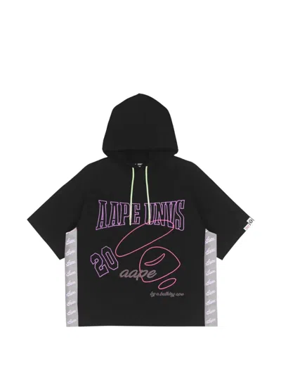 Aape By A Bathing Ape Moonface Embroidered Short-sleeve Hoodie In Black