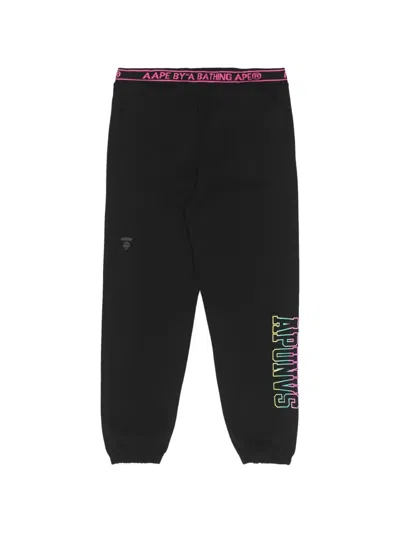 Aape By A Bathing Ape Moonface Embroidered Track Pants In Black