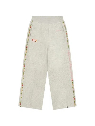 Aape By A Bathing Ape Moonface Floral-embroidered Track Pants In Gray