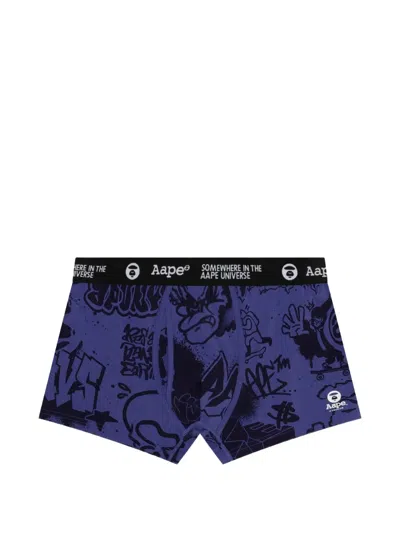 Aape By A Bathing Ape Moonface Graffiti-print Boxers In Purple