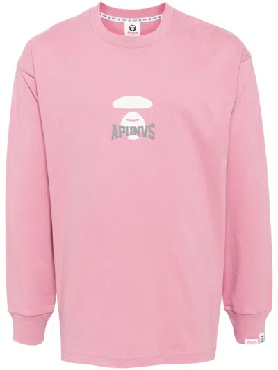 Aape By A Bathing Ape Moonface Graphic Long Sleeve Tee In Pink