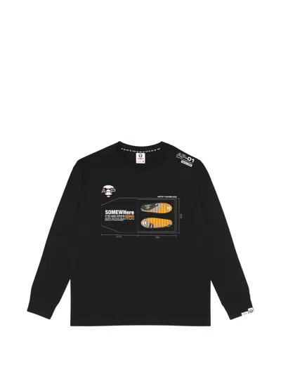 Aape By A Bathing Ape Moonface Graphic-print Long-sleeve T-shirt In Black