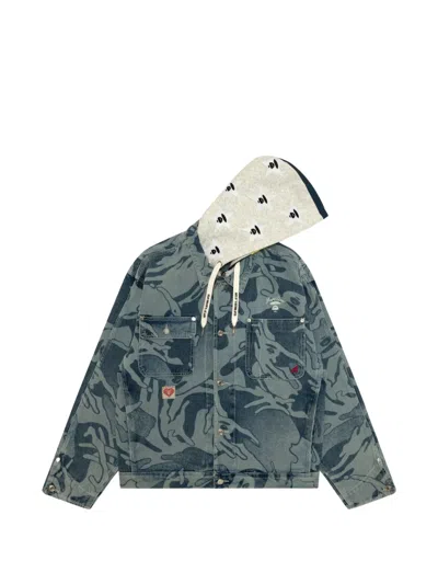 Aape By A Bathing Ape Moonface Hooded Camo Denim Jacket In Gray
