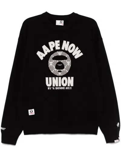 Aape By A Bathing Ape Moonface-logo Crew-neck Jumper In Black