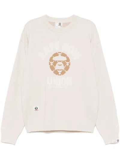 Aape By A Bathing Ape Moonface-logo Crew-neck Jumper In White