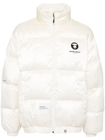 Aape By A Bathing Ape Moonface Logo Down Jacket In White