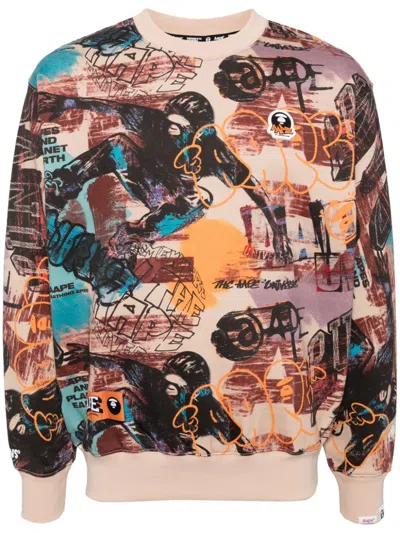 Aape By A Bathing Ape Moonface Logo Graffiti Print Hoodie In Neutrals