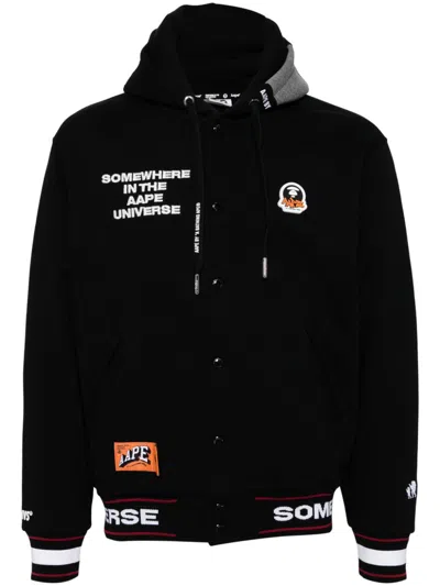 Aape By A Bathing Ape Moonface Logo Hooded Varsity Jacket In Black