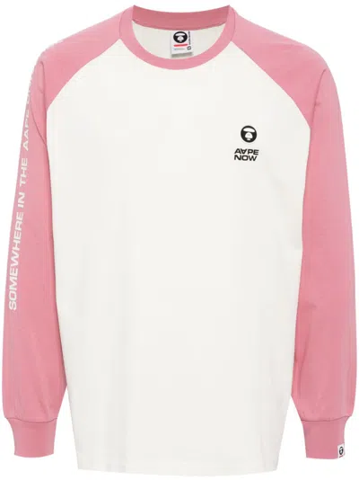 Aape By A Bathing Ape Moonface Logo Raglan Long Sleeve Tee In Pink