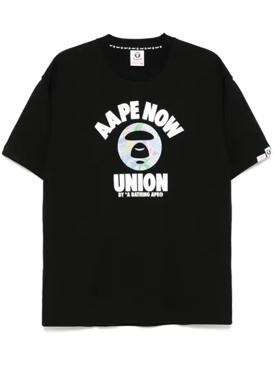 Aape By A Bathing Ape Moonface Logo Short Sleeves Tee In Black