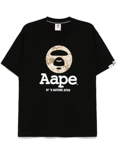Aape By A Bathing Ape Moonface Logo Short Sleeves Tee In Black