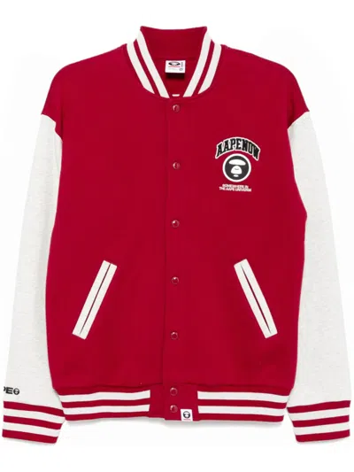 Aape By A Bathing Ape Moonface Logo Varsity Jacket In Red