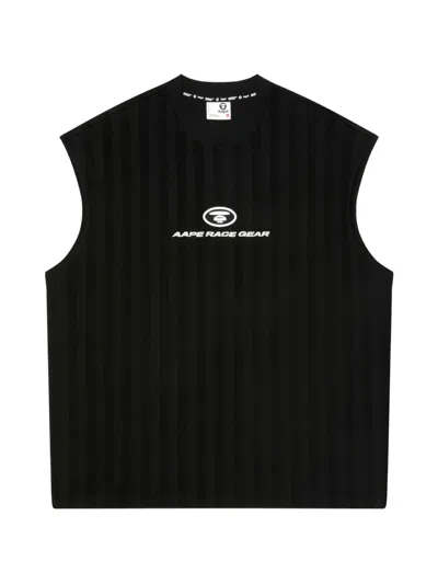 Aape By A Bathing Ape Moonface Logo-patch Panelled Tank Top In Black