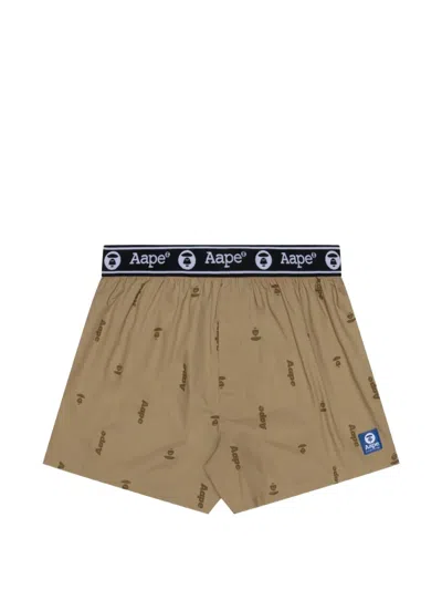 Aape By A Bathing Ape Moonface Logo-patterned Boxers In Brown