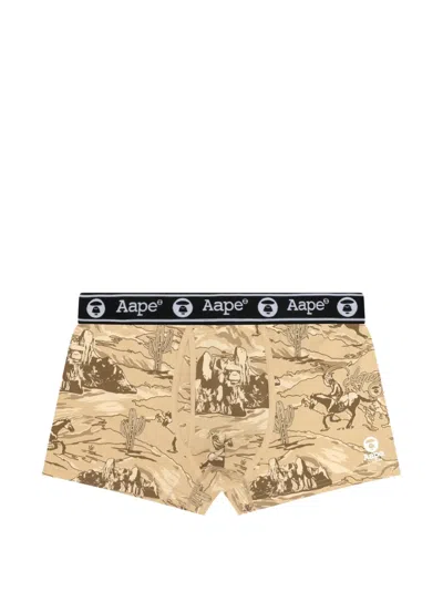 Aape By A Bathing Ape Moonface Logo-print Boxer Briefs In Brown