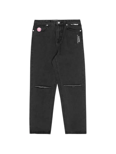 Aape By A Bathing Ape Moonface Patch Distressed Jeans In Black