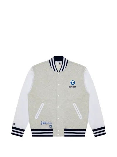 Aape By A Bathing Ape Moonface Patch Logo Baseball Jacket In Gray