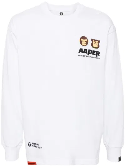 Aape By A Bathing Ape Moonface Patch Long-sleeve Tee In 白色