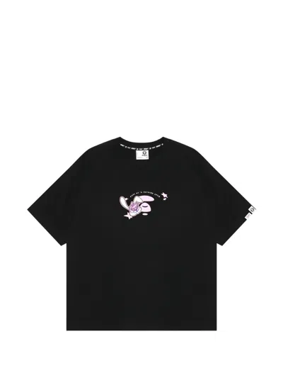 Aape By A Bathing Ape Moonface Rabbit-embroidered T-shirt In Black