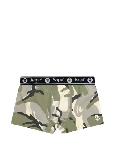 Aape By A Bathing Ape Moonface-detail Camo-print Boxers In Green