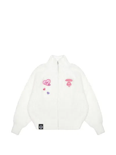 Aape By A Bathing Ape Moonface-embroidery Zip-up Cardigan In Neutral