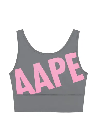 Aape By A Bathing Ape Moonface-patch Cropped Tank Top In Gray