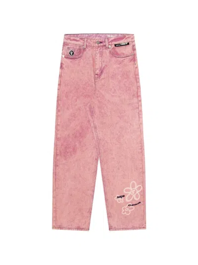 Aape By A Bathing Ape Moonface-patch Jeans In Pink