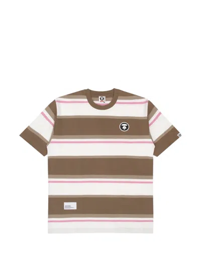 Aape By A Bathing Ape Moonface-patch Striped T-shirt In Brown