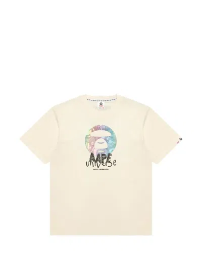 Aape By A Bathing Ape Moonface-print Logo-patch T-shirt In Neutral