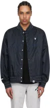 Aape By A Bathing Ape Navy 'aape Now' Light Weight Varsity Bomber Jacket In Nyd Dark Navy