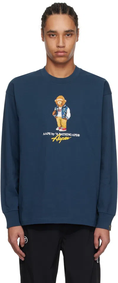 AAPE BY A BATHING APE NAVY 'AAPE THEME AAPER' LONG SLEEVE T-SHIRT