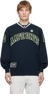 Aape By A Bathing Ape Logo-patch V-neck Sweatshirt In Nyx Navy