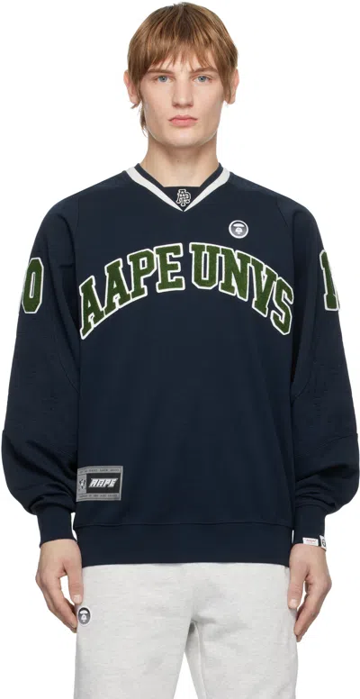 Aape By A Bathing Ape Logo-patch V-neck Sweatshirt In Nyx Navy