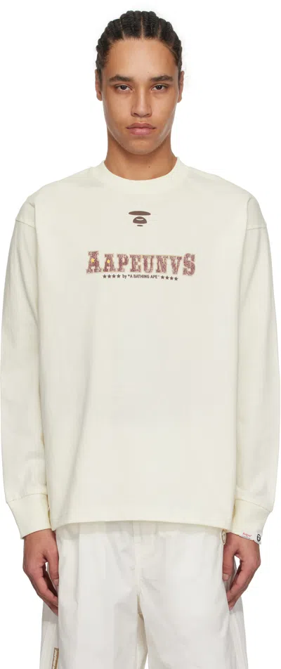 Aape By A Bathing Ape Off-white 'aape' Theme Main Long Sleeve T-shirt In Ivx Ivory