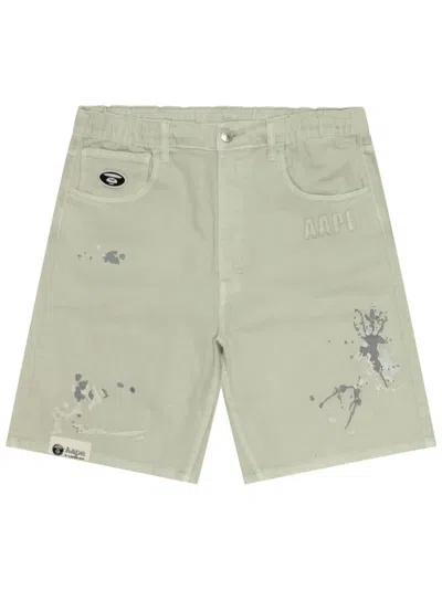 Aape By A Bathing Ape Paint-splatter Denim Shorts In Grey