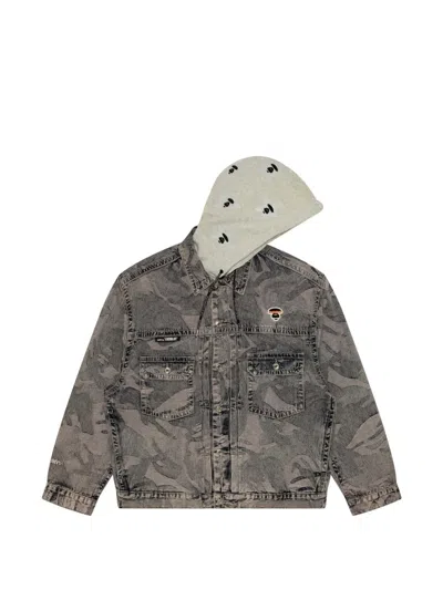 Aape By A Bathing Ape Panelled Hooded Denim Jacket In Gray
