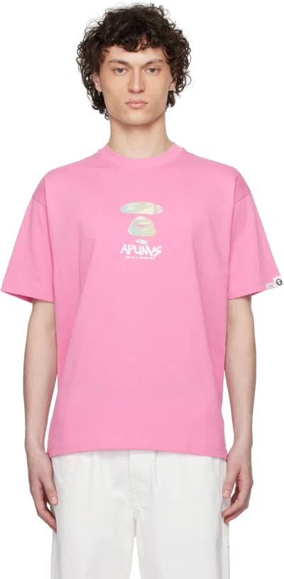 Aape By A Bathing Ape Pink Aapeunvs Moonface Logo T-shirt In Pkx Pink