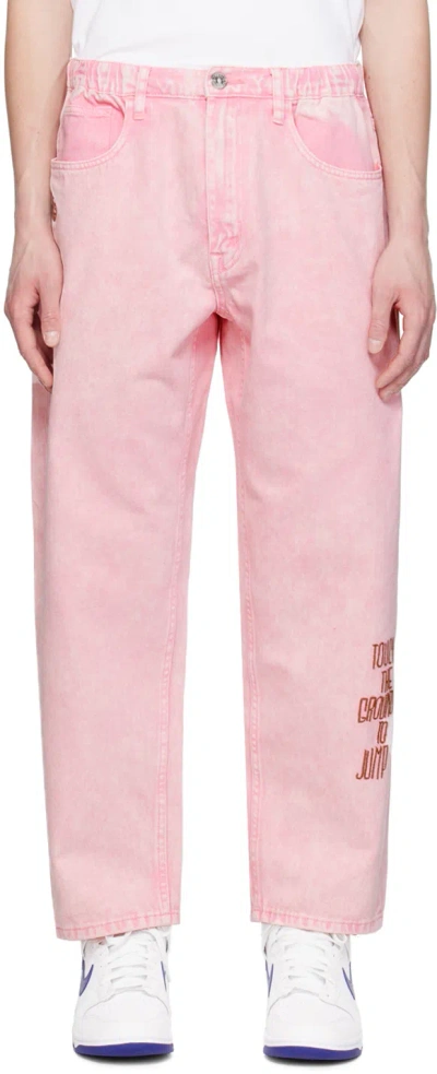 Aape By A Bathing Ape Pink Embroidered Jeans In Pkl Light Pink
