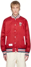 Aape By A Bathing Ape Stripe-trim Bomber Jacket In Rdd Dark Red