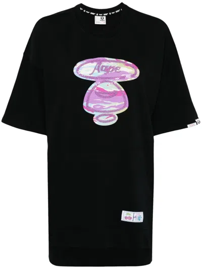 Aape By A Bathing Ape Sequin-detail Cotton-blend T-shirt Dress In Black