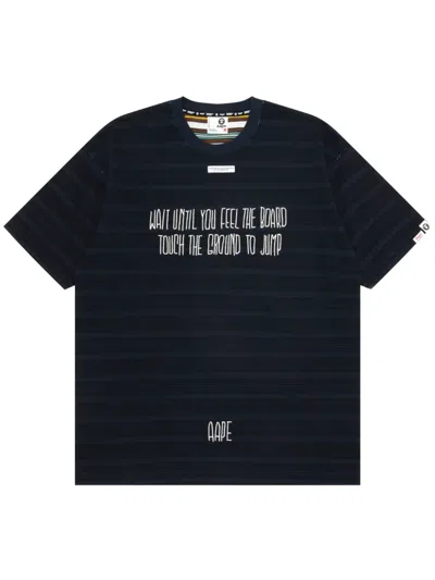 Aape By A Bathing Ape Slogan-embroidered Striped T-shirt In Blue