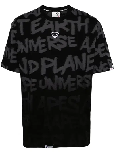 Aape By A Bathing Ape Slogan-print Cotton T-shirt In 黑色