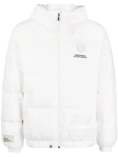 Aape By A Bathing Ape Slogan-print Hooded Padded Jacket In White