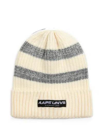 Aape By A Bathing Ape Striped Chunky-knit Beanie Hat In Neutral