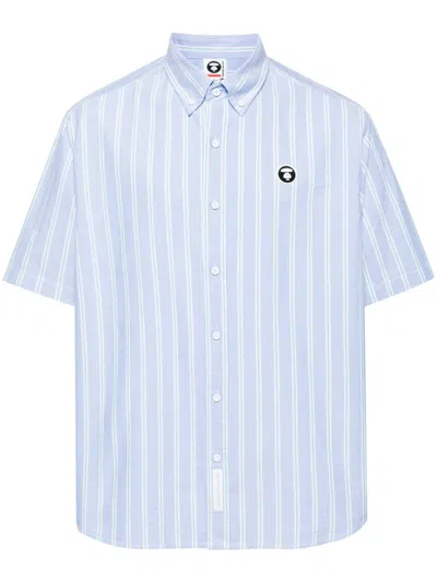 Aape By A Bathing Ape Striped Cotton Shirt In 蓝色